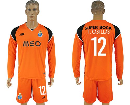 Oporto #12 I.Casillas Orange Goalkeeper Long Sleeves Soccer Club Jersey